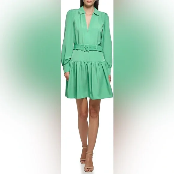 Karl Lagerfeld Vibrant Green Long Sleeve Dress- NWOT - Picture 2 of 8